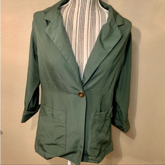 NWT Blazer Size Small IMAN Global Chic Olive Green Lightweight Rayon Vintage New - Picture 1 of 16